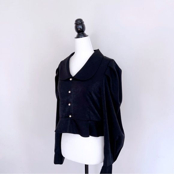 Elegant Vintage Puff Sleeve Blouse – Black Pearl Button-Up Top. 95%new condition - Picture 7 of 10